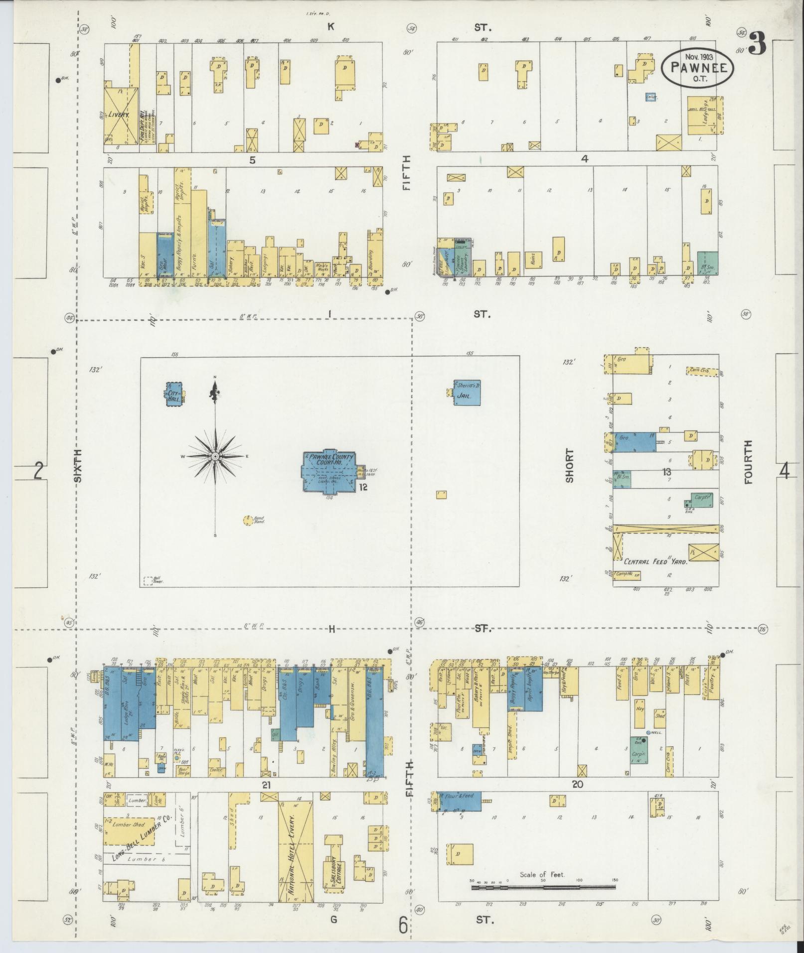Sanborn Fire Insurance Map from Pawnee, Pawnee County, Oklahoma (1903), Sheet #0003 - Complete Map Set gallery image, historic Sanborn map, vintage wall art, Oklahoma Oklahoma
