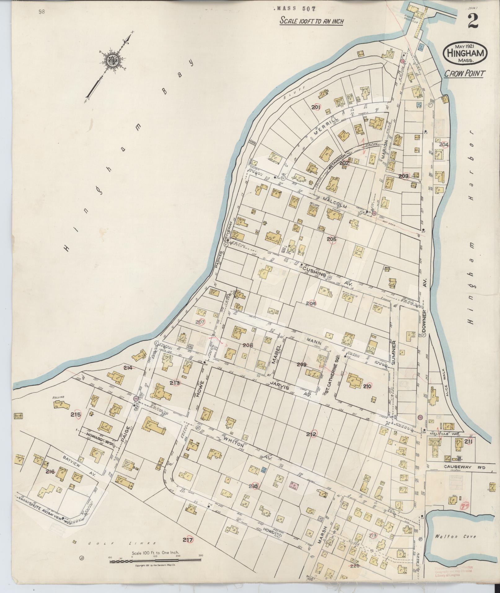 Sanborn Fire Insurance Map from Hingham, Plymouth County, Massachusetts (1948), Sheet #0002 - Historic Sanborn Fire Insurance Map Print, vintage old map wall art, antique decor, genealogy gift, Massachusetts Massachusetts map