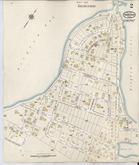Sanborn Fire Insurance Map from Hingham, Plymouth County, Massachusetts (1948), Sheet #0002 - Historic Sanborn Fire Insurance Map Print, vintage old map wall art, antique decor, genealogy gift, Massachusetts Massachusetts map