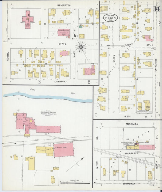 Sanborn Fire Insurance Map from Pekin, Tazewell County, Illinois (1903), Sheet #0014 - Historic Sanborn Fire Insurance Map Print, vintage old map wall art, antique decor, genealogy gift, Illinois Illinois map