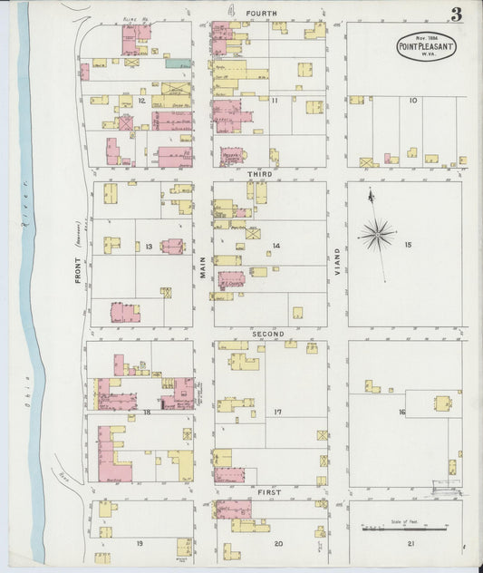 Sanborn Fire Insurance Map from Point Pleasant, Mason County, West Virginia (1894), Sheet #0003 - Historic Sanborn Fire Insurance Map Print, vintage old map wall art, antique decor, genealogy gift, West Virginia West Virginia map