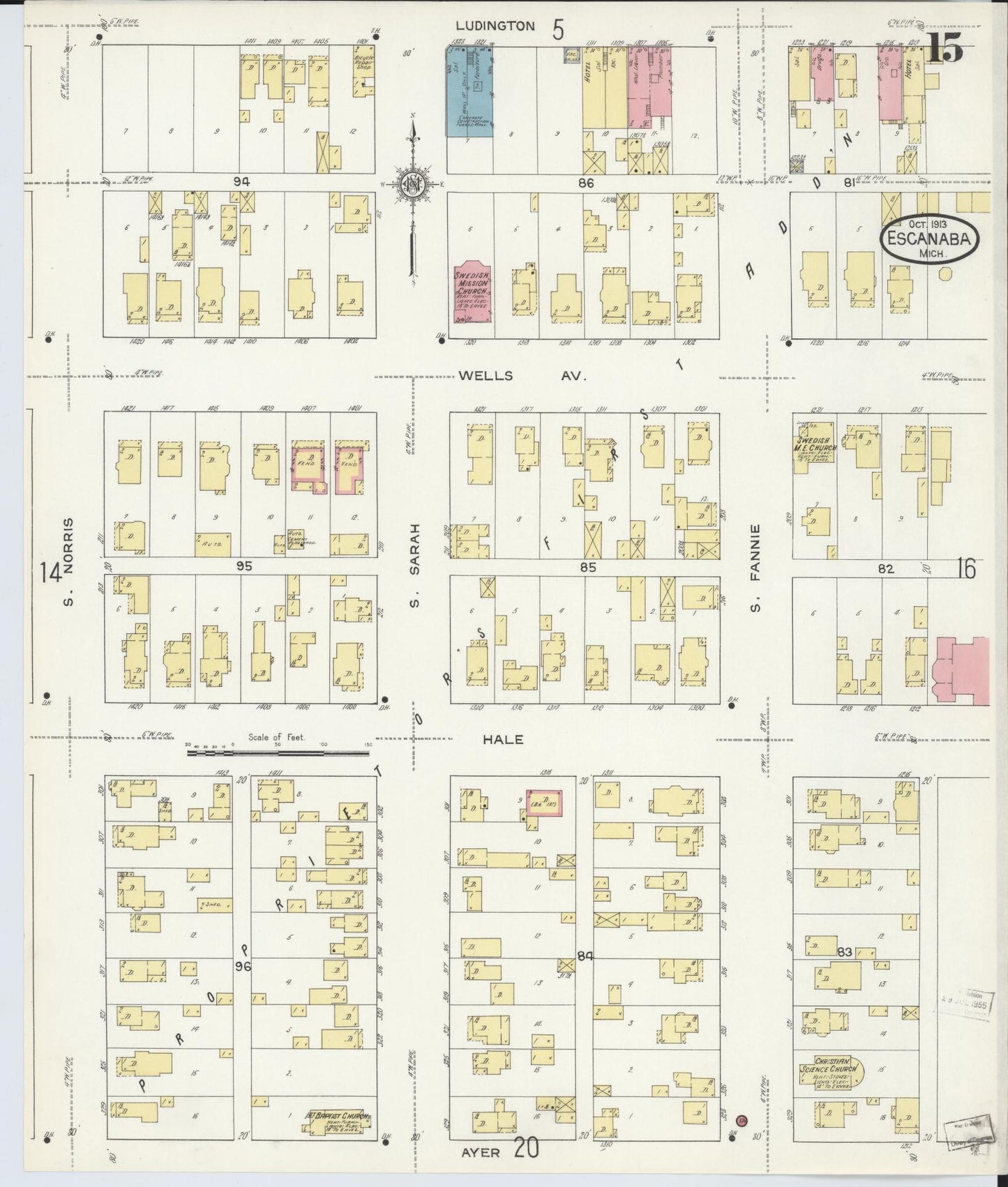 Sanborn Fire Insurance Map from Escanaba, Delta County, Michigan (1913), Sheet #0015 - Complete Map Set gallery image, historic Sanborn map, vintage wall art, Michigan Michigan