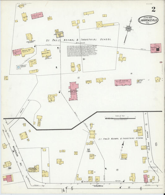 Sanborn Fire Insurance Map from Lawrenceville, Brunswick County, Virginia (1920), Sheet #0002 - Historic Sanborn Fire Insurance Map Print, vintage old map wall art, antique decor, genealogy gift, Virginia Virginia map