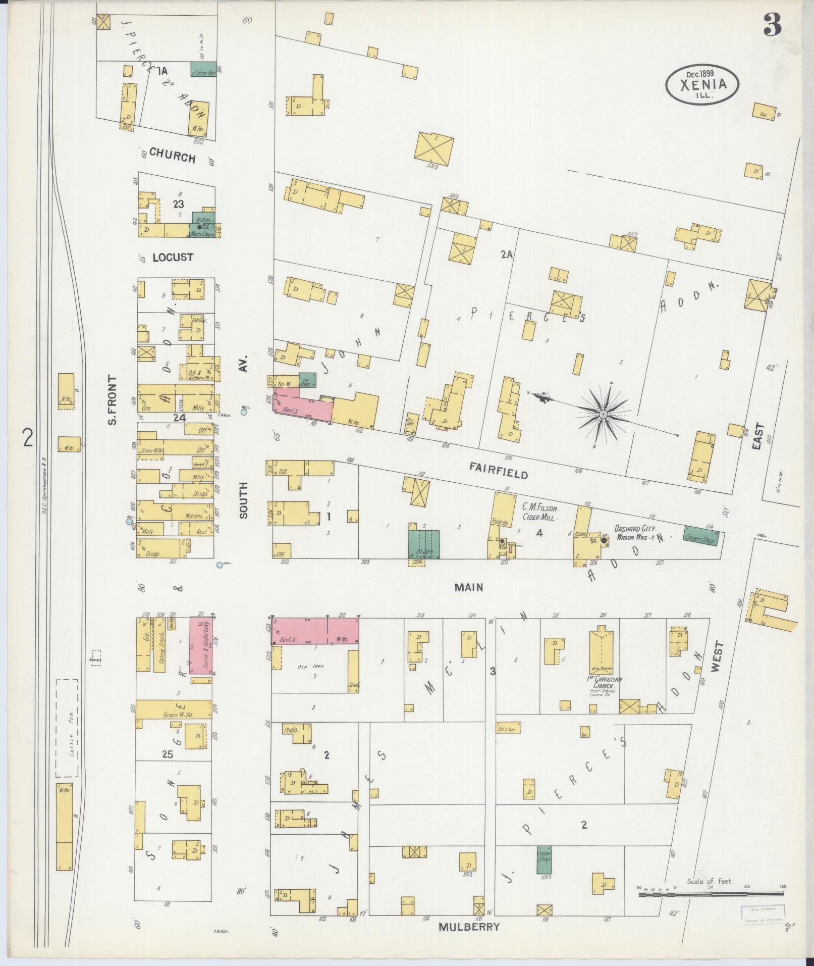 Sanborn Fire Insurance Map from Xenia, Clay County, Illinois (1899), Sheet #0003 - Historic Sanborn Fire Insurance Map Print, vintage old map wall art, antique decor, genealogy gift, Illinois Illinois map