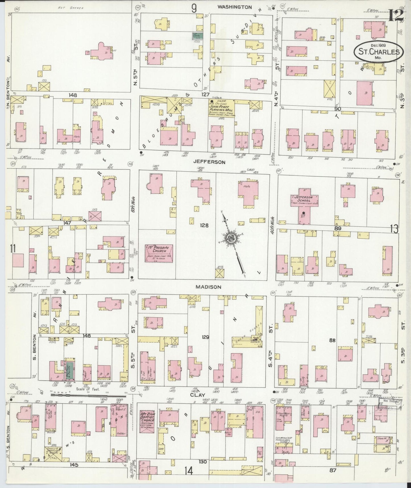 Sanborn Fire Insurance Map from Saint Charles, Saint Charles County, Missouri (1909), Sheet #0012 - Complete Map Set gallery image, historic Sanborn map, vintage wall art, Missouri Missouri