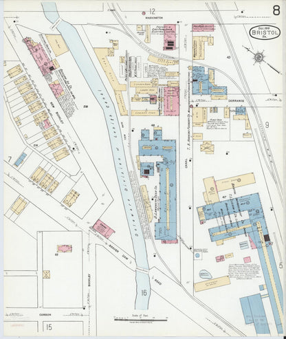Sanborn Fire Insurance Map from Bristol, Bucks County, Pennsylvania (1927), Sheet #0008 - Historic Sanborn Fire Insurance Map Print, vintage old map wall art, antique decor, genealogy gift, Pennsylvania Pennsylvania map