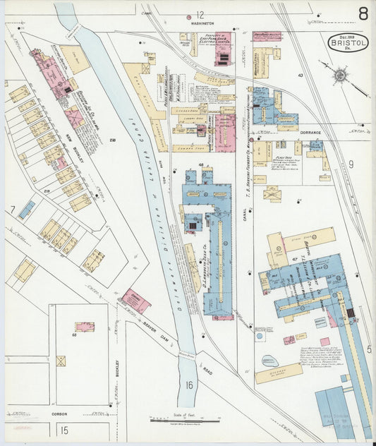 Sanborn Fire Insurance Map from Bristol, Bucks County, Pennsylvania (1927), Sheet #0008 - Historic Sanborn Fire Insurance Map Print, vintage old map wall art, antique decor, genealogy gift, Pennsylvania Pennsylvania map