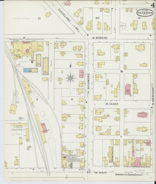 Sanborn Fire Insurance Map from Ravenna, Portage County, Ohio (1893), Sheet #0004 - Historic Sanborn Fire Insurance Map Print, vintage old map wall art, antique decor, genealogy gift, Ohio Ohio map