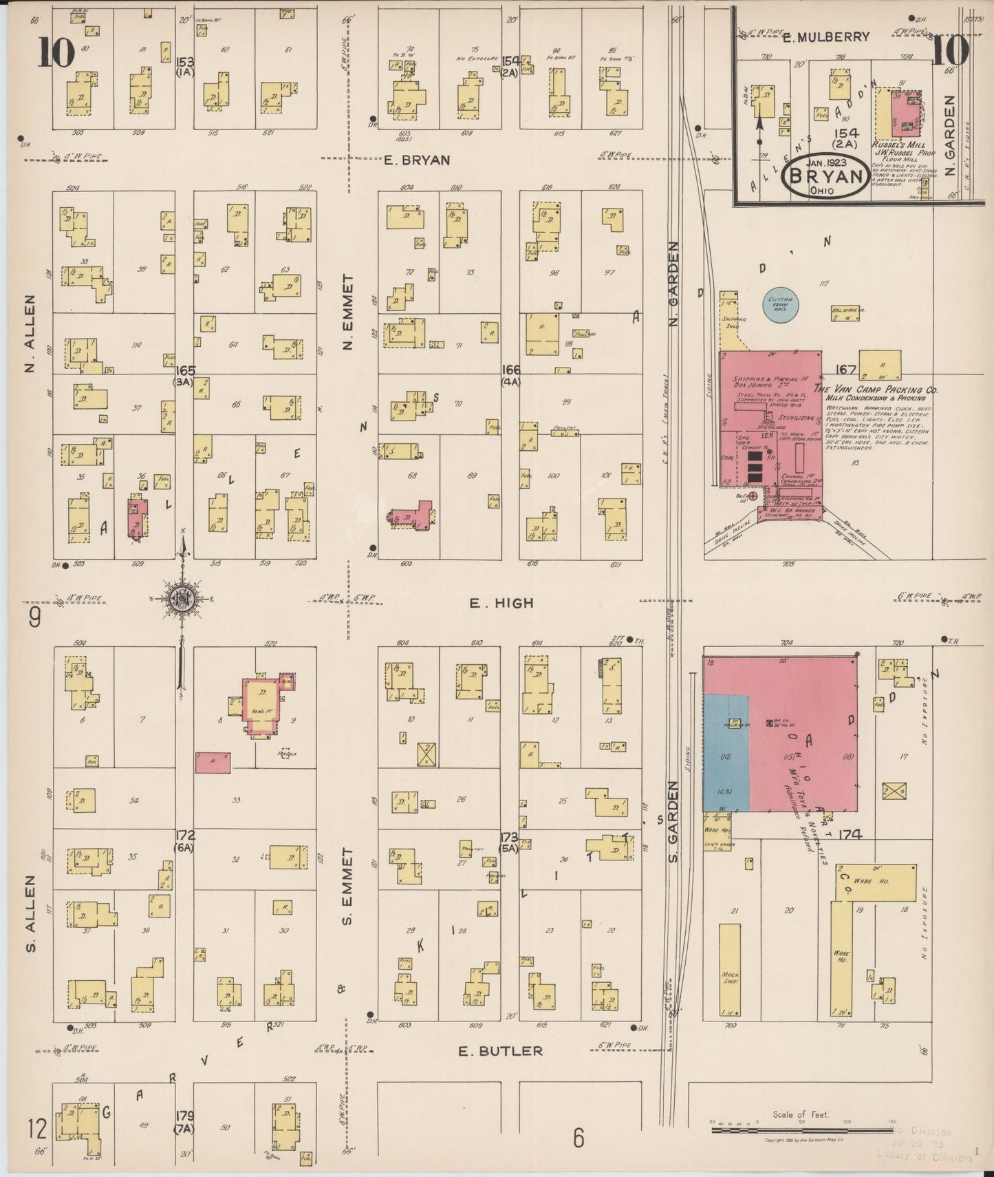 Sanborn Fire Insurance Map from Bryan, Williams County, Ohio (1923), Sheet #0010 - Historic Sanborn Fire Insurance Map Print, vintage old map wall art, antique decor, genealogy gift, Ohio Ohio map