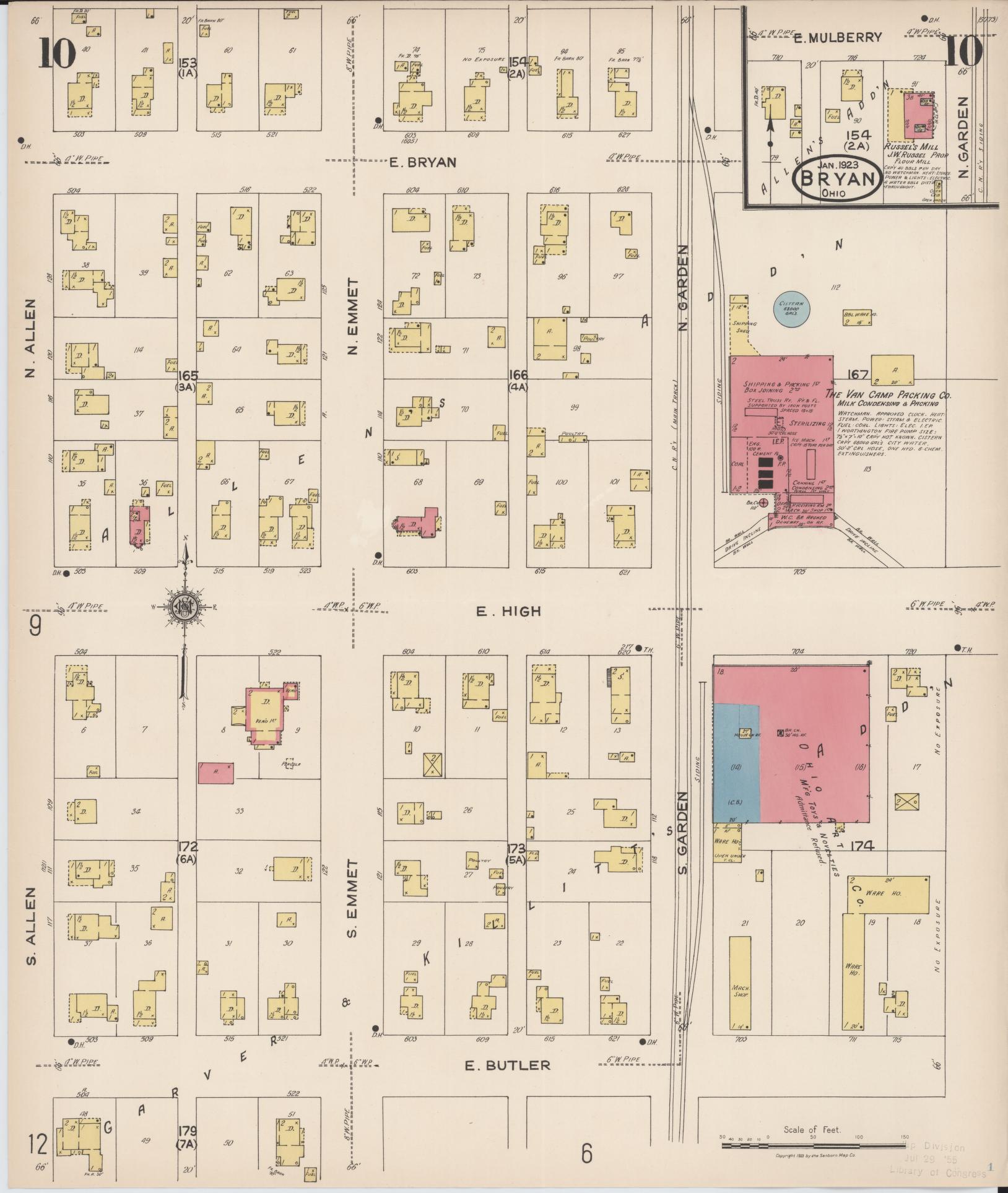 Sanborn Fire Insurance Map from Bryan, Williams County, Ohio (1923), Sheet #0010 - Historic Sanborn Fire Insurance Map Print, vintage old map wall art, antique decor, genealogy gift, Ohio Ohio map