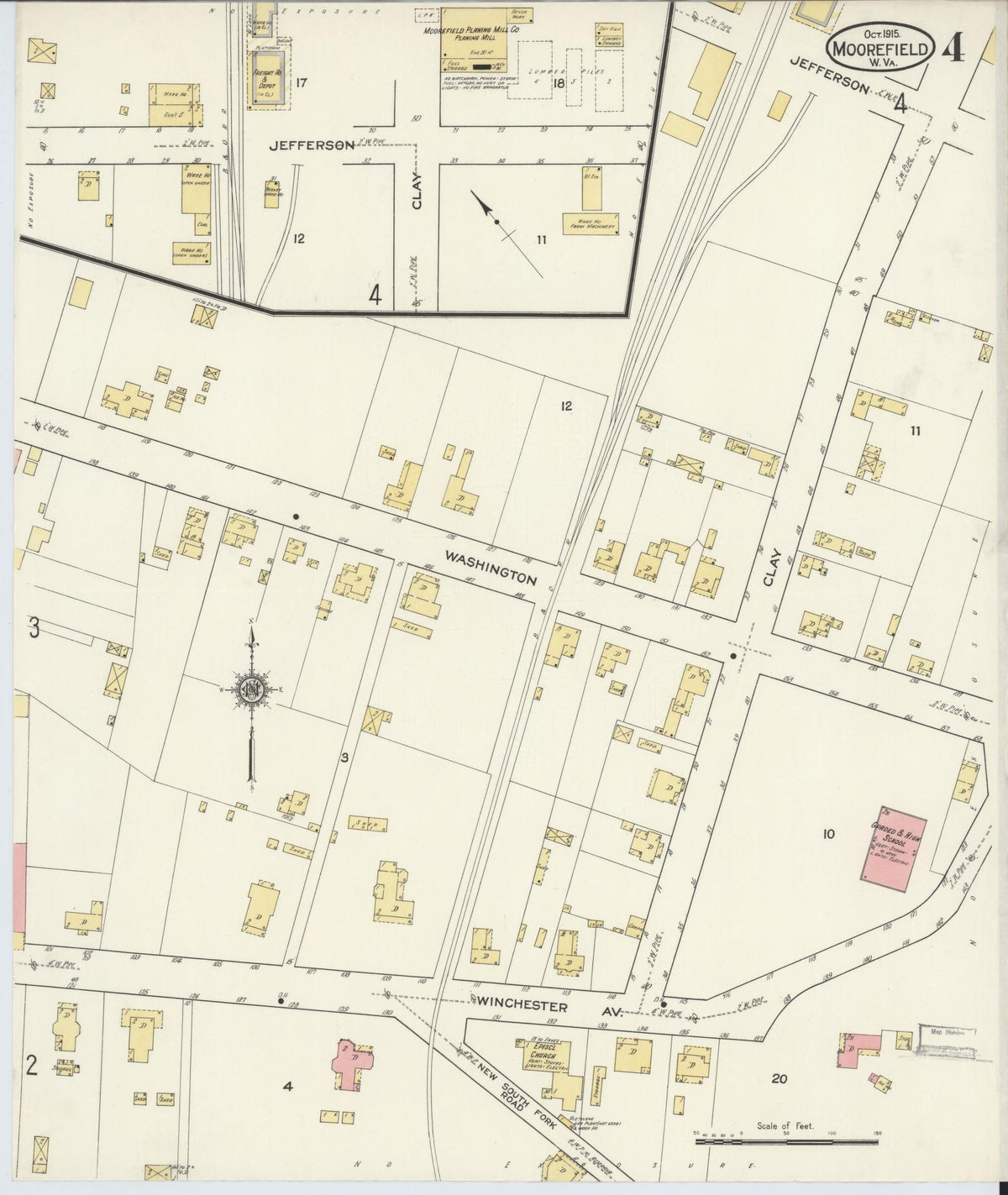 Sanborn Fire Insurance Map from Moorefield, Hardy County, West Virginia (1915), Sheet #0004 - Historic Sanborn Fire Insurance Map Print, vintage old map wall art, antique decor, genealogy gift, West Virginia West Virginia map