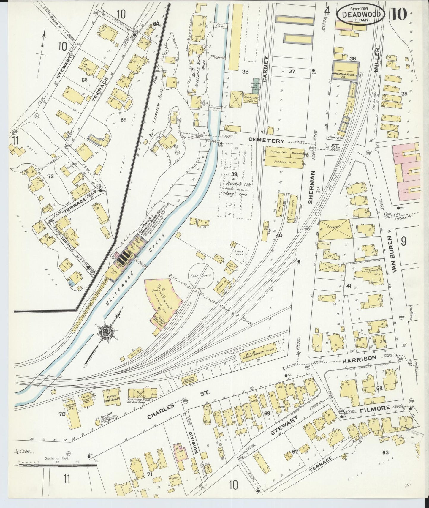 Sanborn Fire Insurance Map from Deadwood, Lawrence County, South Dakota (1909), Sheet #0010 - Complete Map Set gallery image, historic Sanborn map, vintage wall art, South Dakota South Dakota