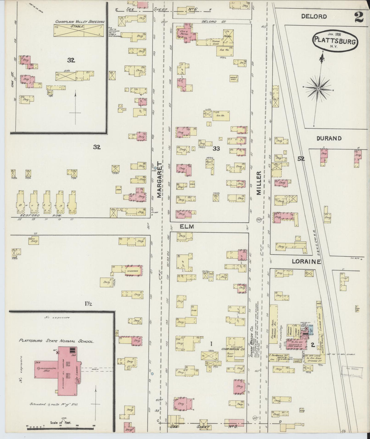 Sanborn Fire Insurance Map from Plattsburg, Clinton County, New York (1891), Sheet #0002 - Complete Map Set gallery image, historic Sanborn map, vintage wall art, New York New York