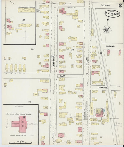 Sanborn Fire Insurance Map from Plattsburg, Clinton County, New York (1891), Sheet #0002 - Complete Map Set gallery image, historic Sanborn map, vintage wall art, New York New York