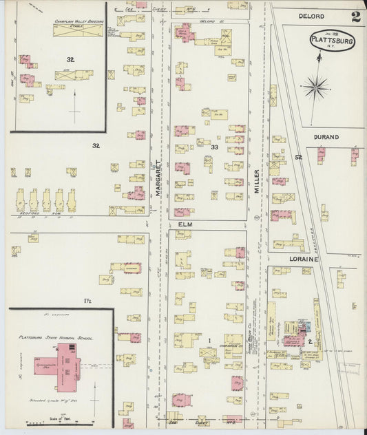 Sanborn Fire Insurance Map from Plattsburg, Clinton County, New York (1891), Sheet #0002 - Complete Map Set gallery image, historic Sanborn map, vintage wall art, New York New York