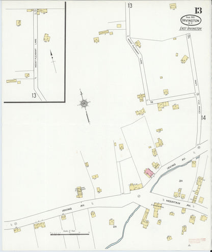 Sanborn Fire Insurance Map from Irvington, Westchester County, New York (1912), Sheet #0013 - Historic Sanborn Fire Insurance Map Print, vintage old map wall art, antique decor, genealogy gift, New York New York map