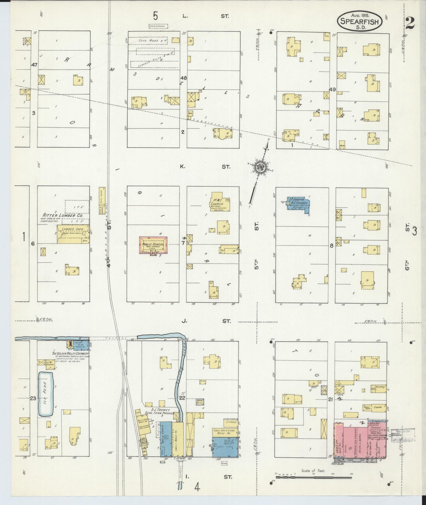Sanborn Fire Insurance Map from Spearfish, Lawrence County, South Dakota (1915), Sheet #0002 - Historic Sanborn Fire Insurance Map Print, vintage old map wall art, antique decor, genealogy gift, South Dakota South Dakota map