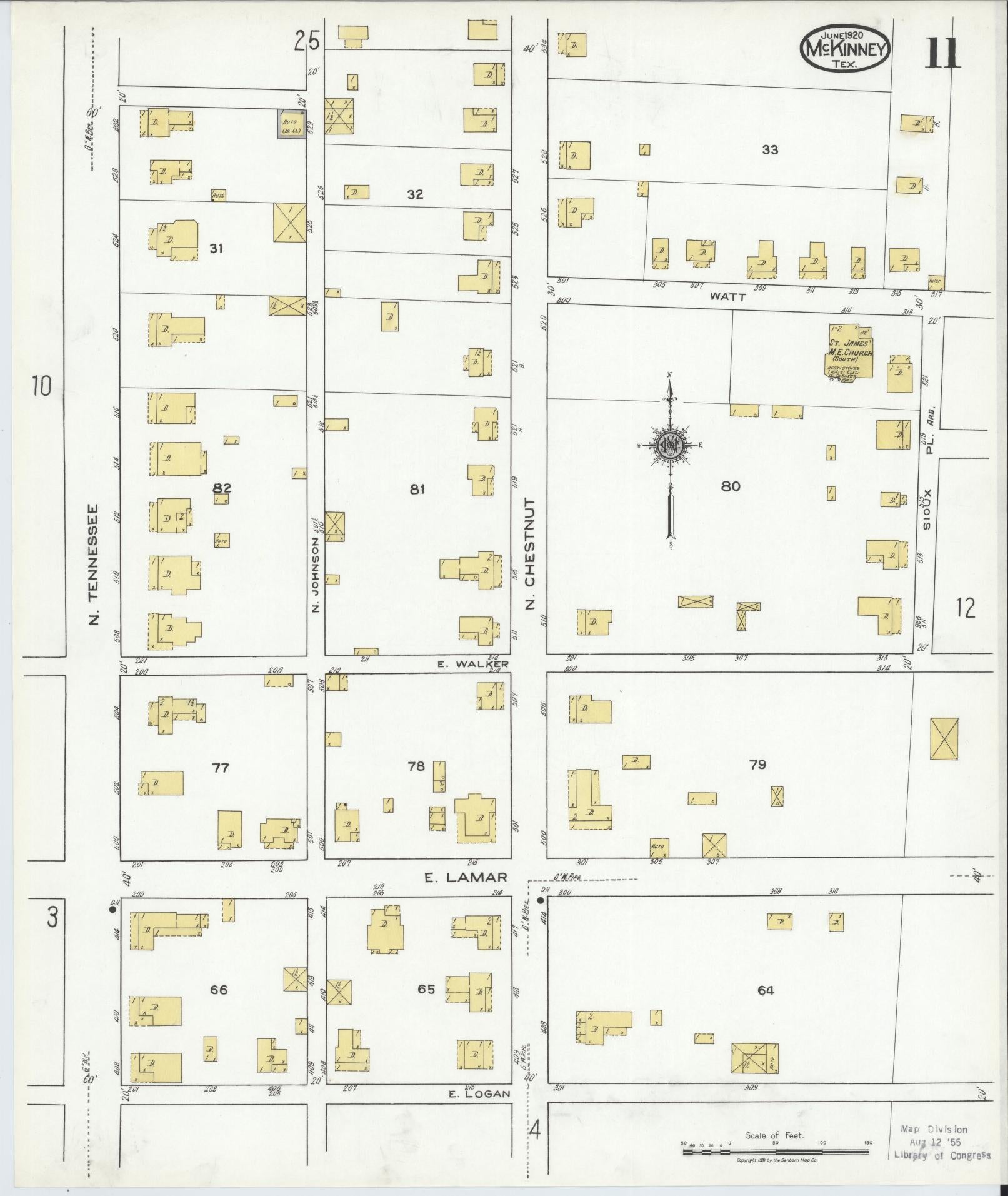 Sanborn Fire Insurance Map from McKinney, Collin County, Texas (1920), Sheet #0011 - Historic Sanborn Fire Insurance Map Print, vintage old map wall art, antique decor, genealogy gift, Texas Texas map