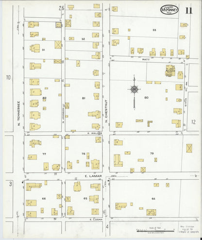 Sanborn Fire Insurance Map from McKinney, Collin County, Texas (1920), Sheet #0011 - Historic Sanborn Fire Insurance Map Print, vintage old map wall art, antique decor, genealogy gift, Texas Texas map