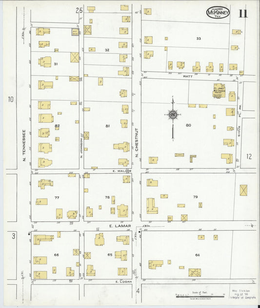 Sanborn Fire Insurance Map from McKinney, Collin County, Texas (1920), Sheet #0011 - Historic Sanborn Fire Insurance Map Print, vintage old map wall art, antique decor, genealogy gift, Texas Texas map