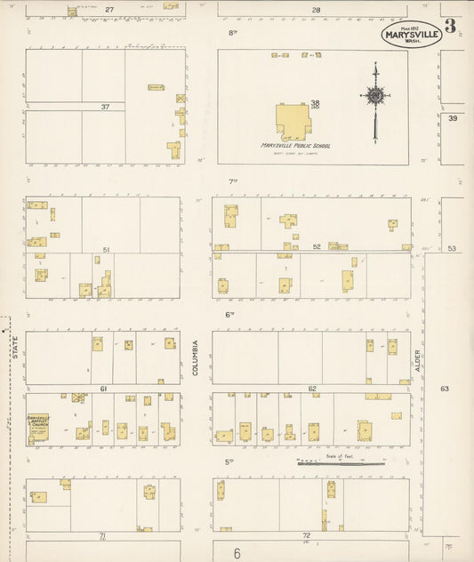 Sanborn Fire Insurance Map from Marysville, Snohomish County, Washington (1912), Sheet #0003 - Historic Sanborn Fire Insurance Map Print, vintage old map wall art, antique decor, genealogy gift, Washington Washington map