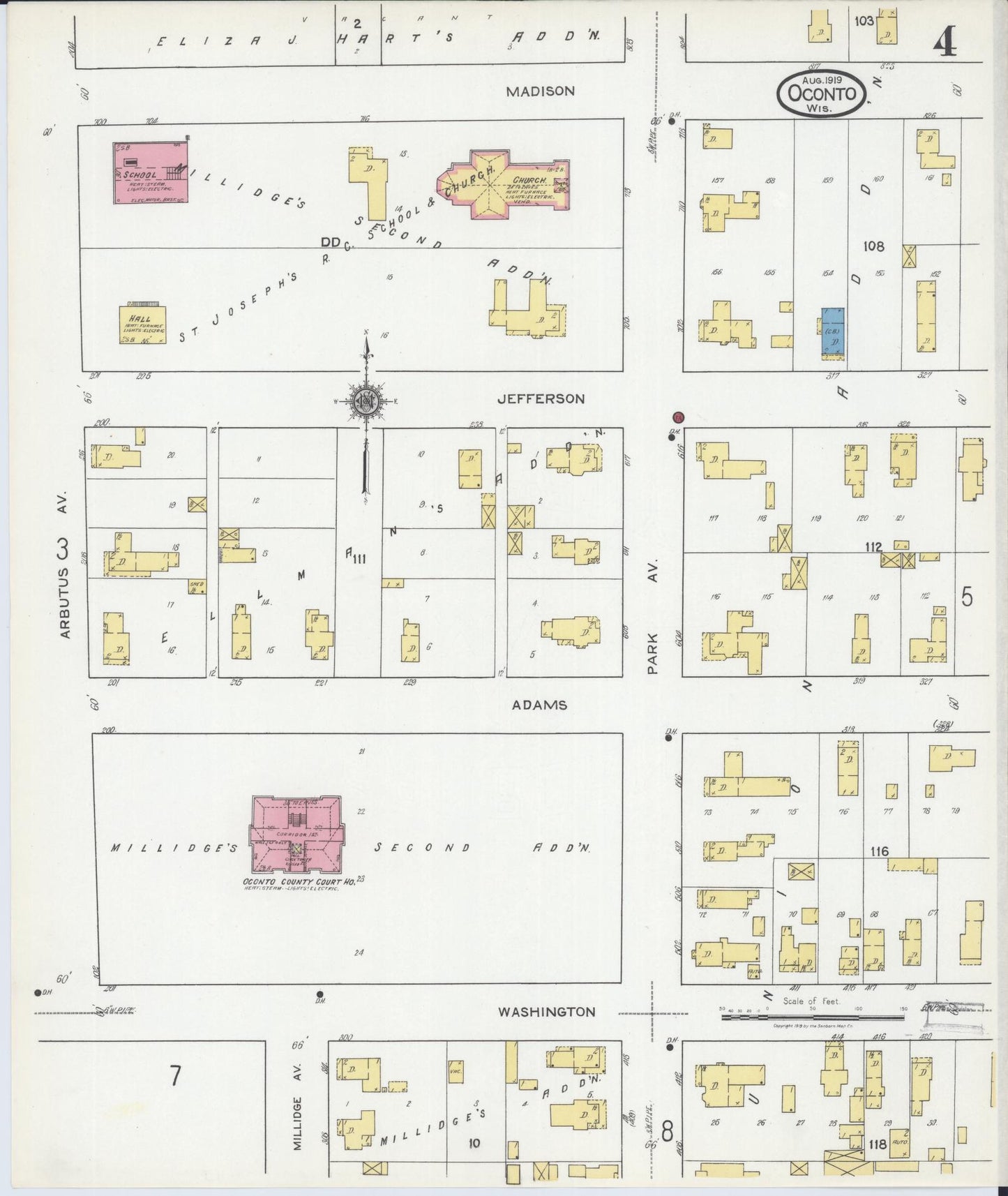 Sanborn Fire Insurance Map from Oconto, Oconto County, Wisconsin (1919), Sheet #0004 - Complete Map Set gallery image, historic Sanborn map, vintage wall art, Wisconsin Wisconsin
