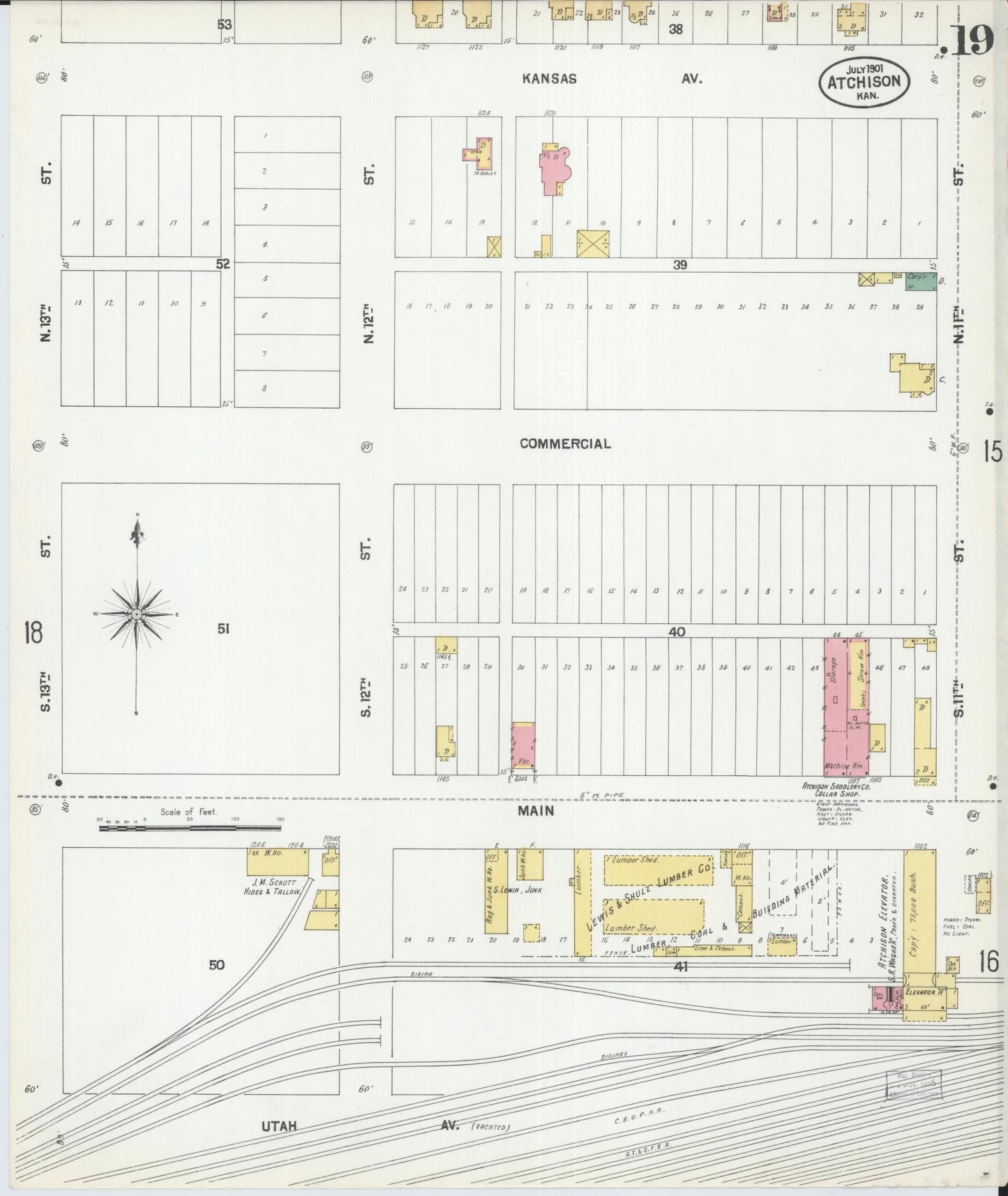 Sanborn Fire Insurance Map from Atchison, Atchison County, Kansas (1901), Sheet #0019 - Complete Map Set gallery image, historic Sanborn map, vintage wall art, Kansas Kansas