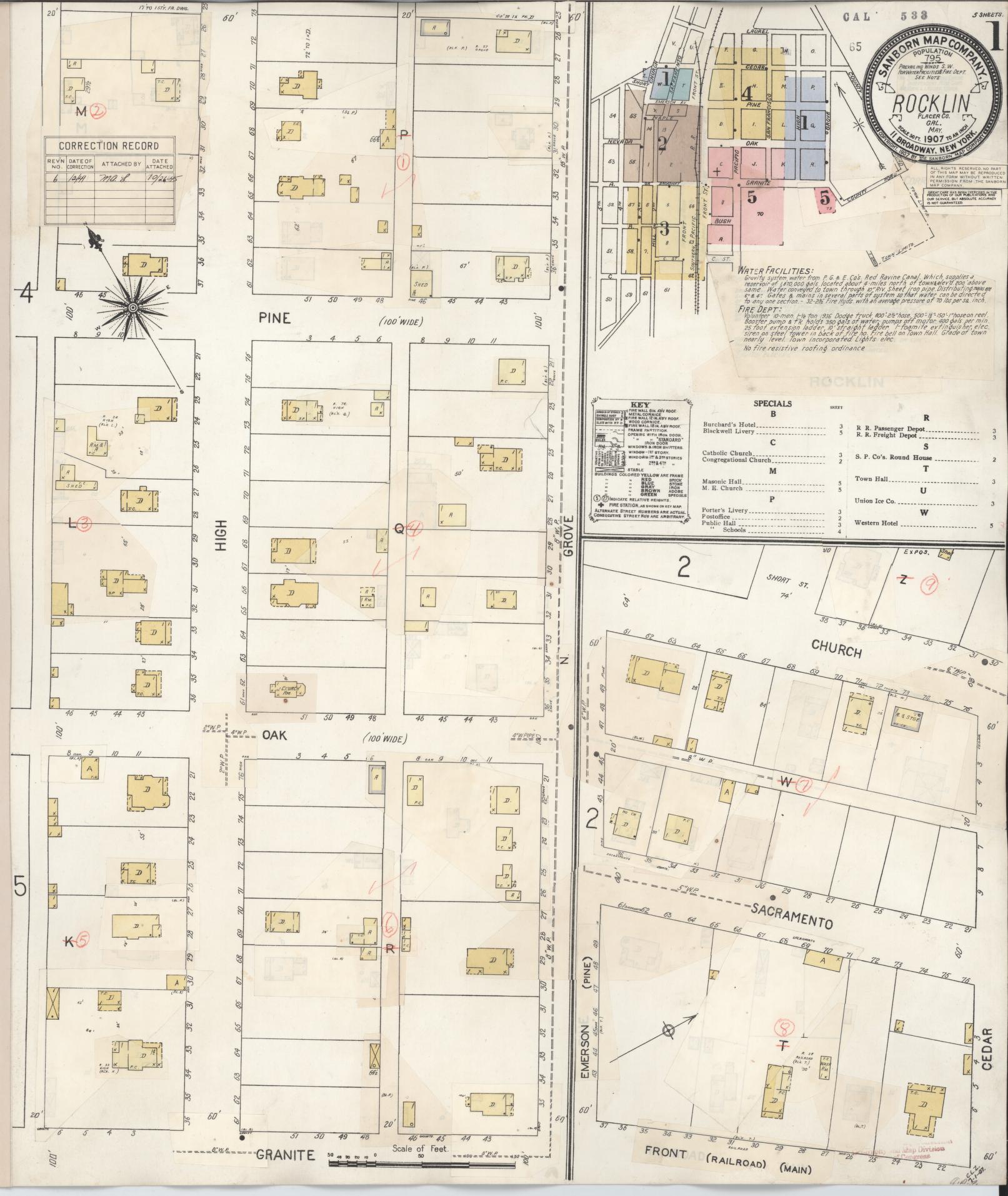 Sanborn Fire Insurance Map from Rocklin, Placer County, California (1941), Sheet #0001 - Complete Map Set gallery image, historic Sanborn map, vintage wall art, California California