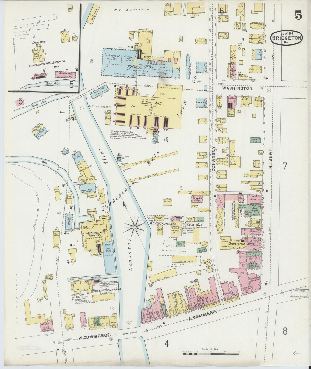 Sanborn Fire Insurance Map from Bridgeton, Cumberland County, New Jersey (1896), Sheet #0005 - Complete Map Set gallery image, historic Sanborn map, vintage wall art, New Jersey New Jersey