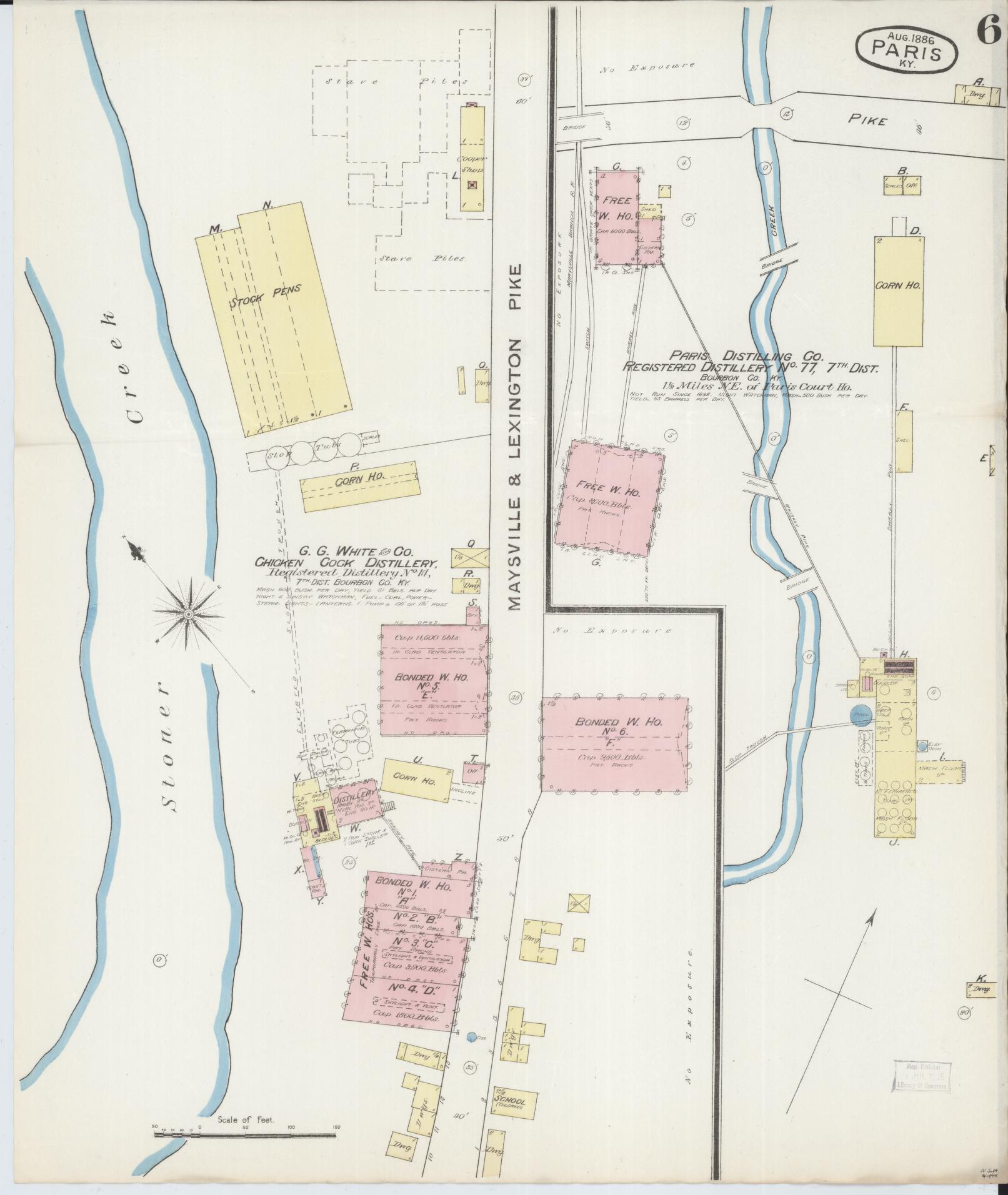 Sanborn Fire Insurance Map from Paris, Bourbon County, Kentucky (1886), Sheet #0006 - Complete Map Set gallery image, historic Sanborn map, vintage wall art, Kentucky Kentucky