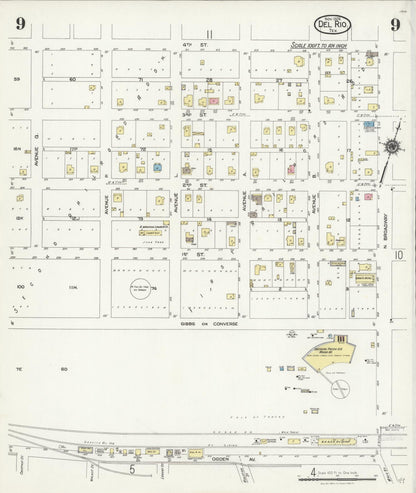 Sanborn Fire Insurance Map from Del Rio, Val Verde County, Texas (1924), Sheet #0009 - Complete Map Set gallery image, historic Sanborn map, vintage wall art, Texas Texas