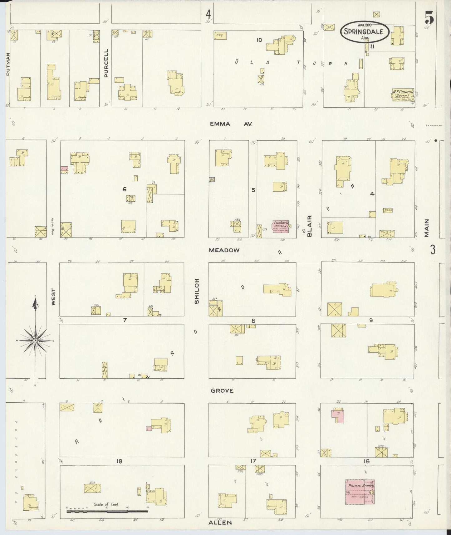Sanborn Fire Insurance Map from Springdale, Washington County, Arkansas (1909), Sheet #0005 - Historic Sanborn Fire Insurance Map Print, vintage old map wall art, antique decor, genealogy gift, Arkansas Arkansas map