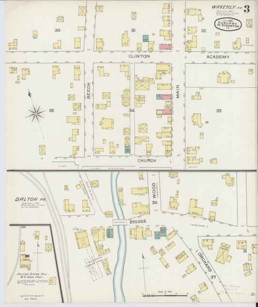 Sanborn Fire Insurance Map from Scranton Suburbs, Lackawanna County, Pennsylvania (1893), Sheet #0003 - Historic Sanborn Fire Insurance Map Print, vintage old map wall art, antique decor, genealogy gift, Pennsylvania Pennsylvania map