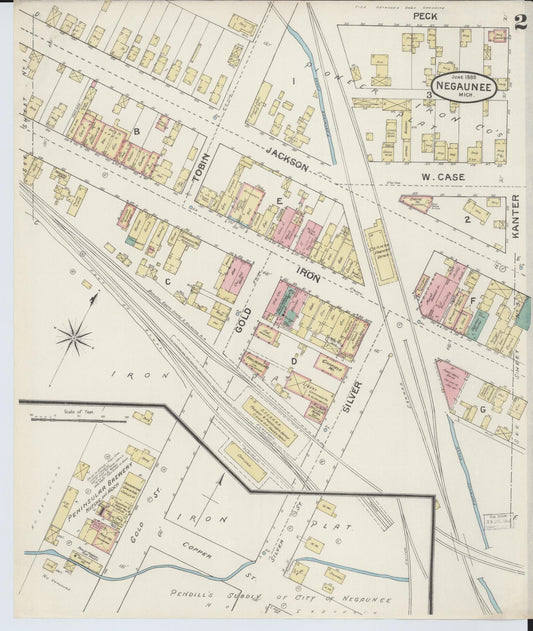 Sanborn Fire Insurance Map from Negaunee, Marquette County, Michigan (1888), Sheet #0002 - Historic Sanborn Fire Insurance Map Print, vintage old map wall art, antique decor, genealogy gift, Michigan Michigan map