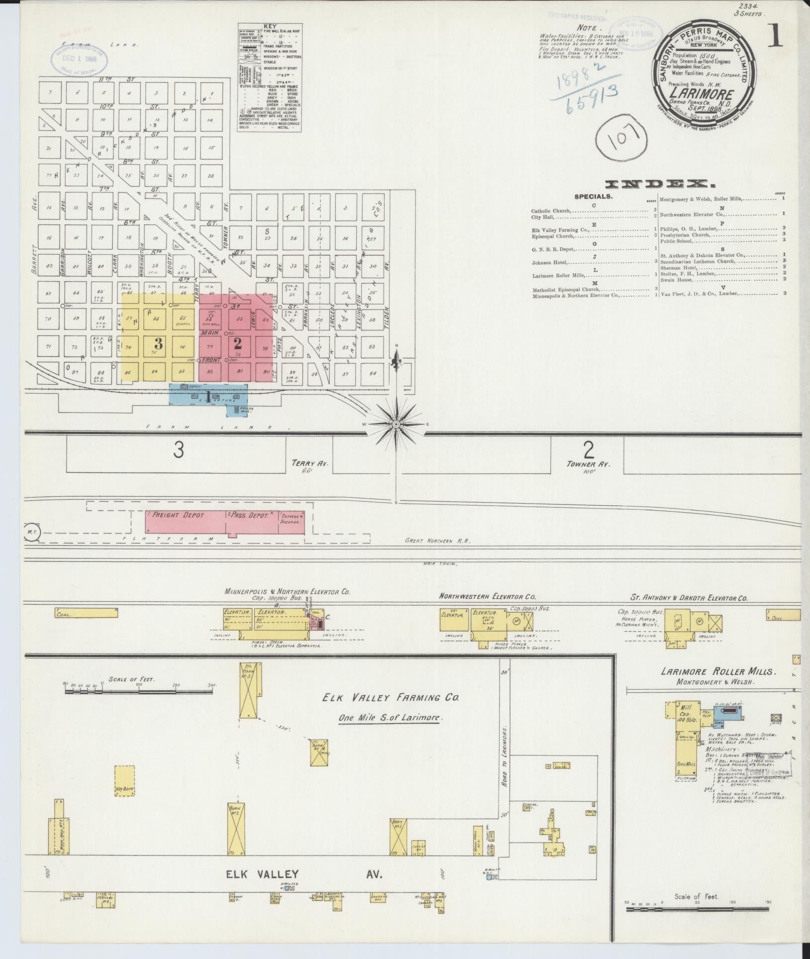 Sanborn Fire Insurance Map from Larimore, Grand Forks County, North Dakota (1898), Sheet #0001 - Historic Sanborn Fire Insurance Map Print, vintage old map wall art, antique decor, genealogy gift, North Dakota North Dakota map