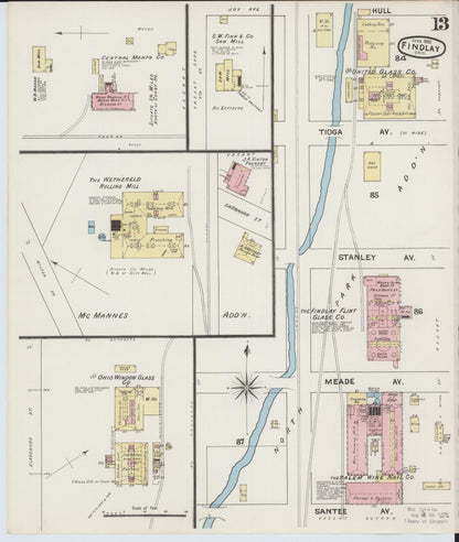 Sanborn Fire Insurance Map from Findlay, Hancock County, Ohio (1890), Sheet #0013 - Complete Map Set gallery image, historic Sanborn map, vintage wall art, Ohio Ohio