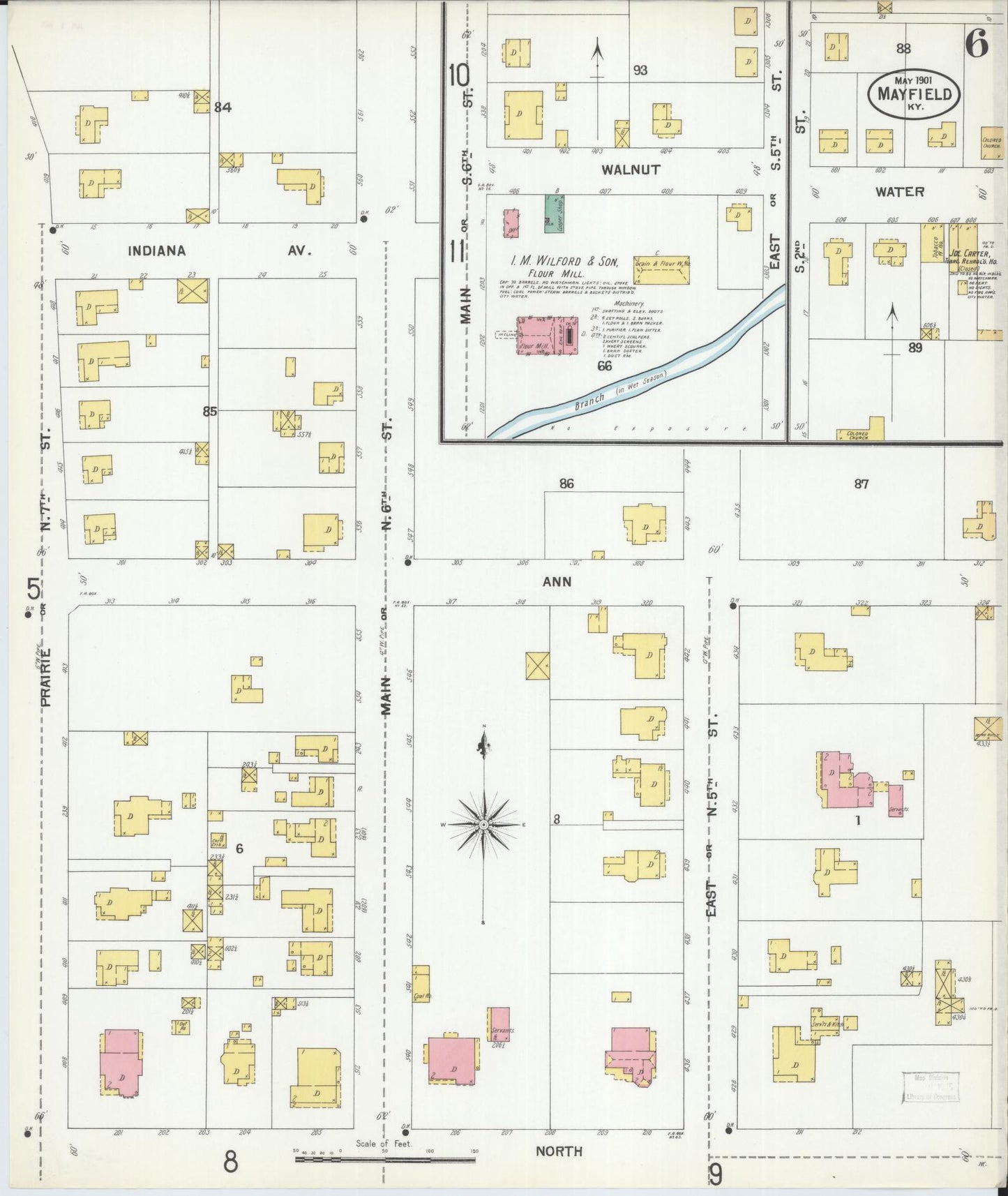 Sanborn Fire Insurance Map from Mayfield, Graves County, Kentucky (1901), Sheet #0006 - Complete Map Set gallery image, historic Sanborn map, vintage wall art, Kentucky Kentucky