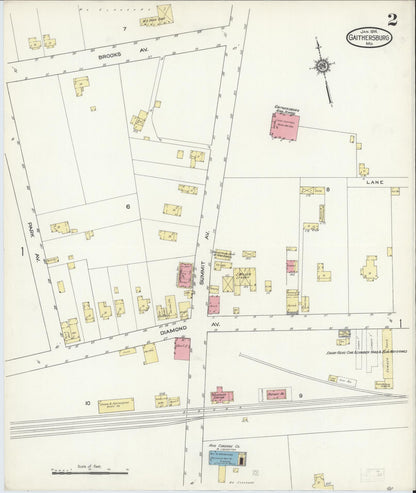 Sanborn Fire Insurance Map from Gaithersburg, Montgomery County, Maryland (1914), Sheet #0002 - Complete Map Set gallery image, historic Sanborn map, vintage wall art, Maryland Maryland