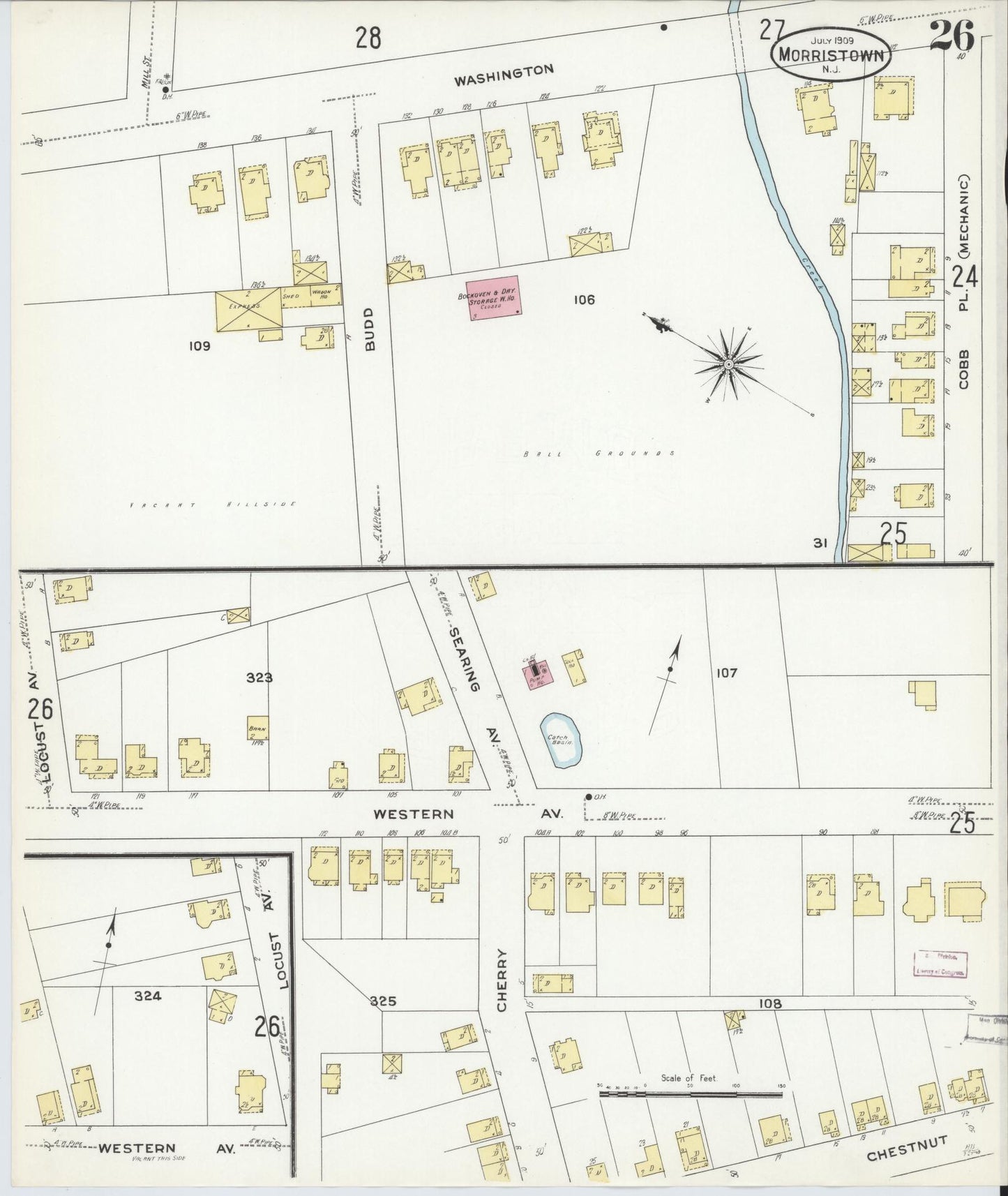 Sanborn Fire Insurance Map from Morristown, Morris County, New Jersey (1909), Sheet #0026 - Complete Map Set gallery image, historic Sanborn map, vintage wall art, New Jersey New Jersey