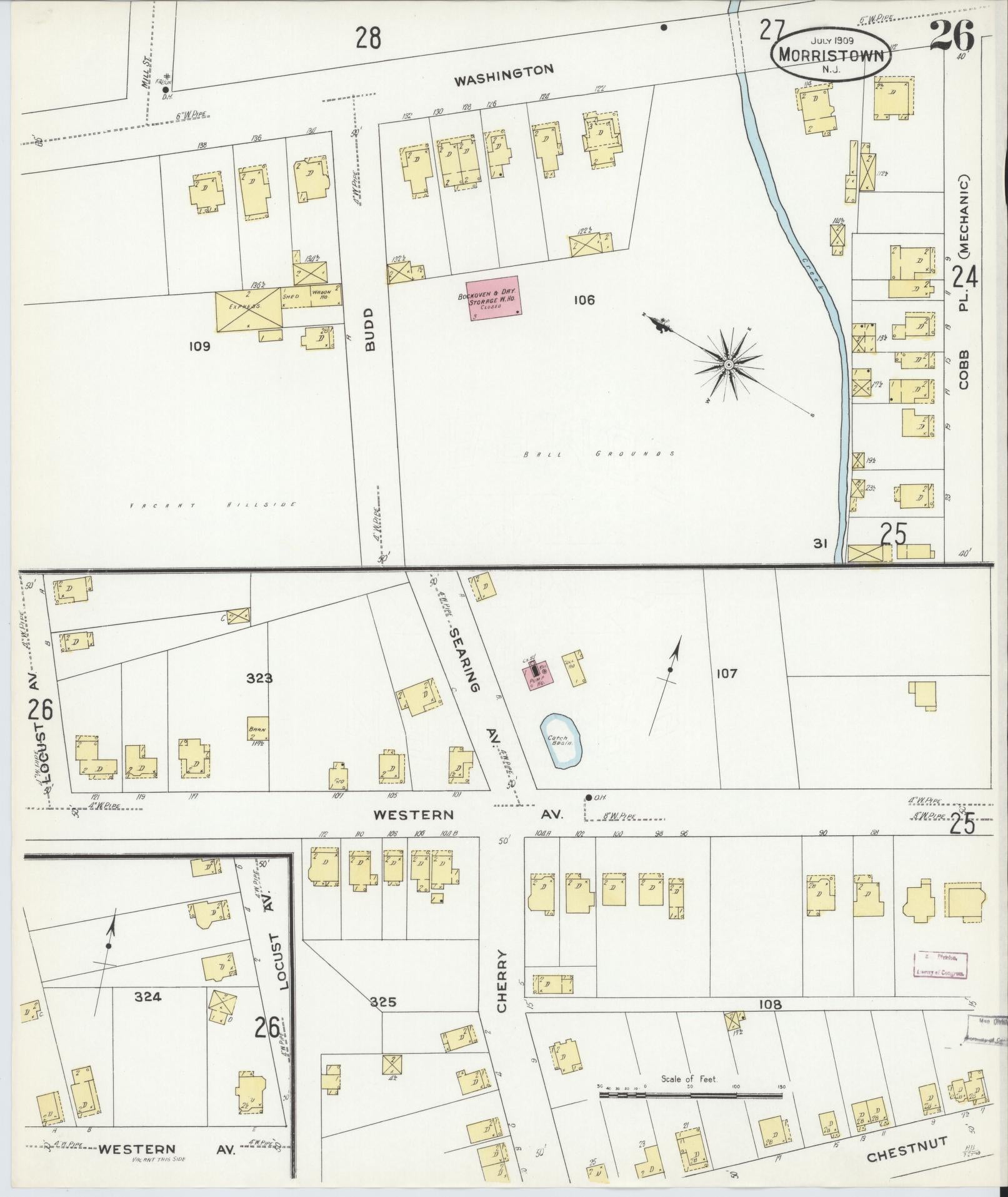 Sanborn Fire Insurance Map from Morristown, Morris County, New Jersey (1909), Sheet #0026 - Complete Map Set gallery image, historic Sanborn map, vintage wall art, New Jersey New Jersey
