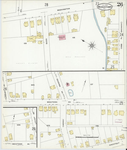 Sanborn Fire Insurance Map from Morristown, Morris County, New Jersey (1909), Sheet #0026 - Complete Map Set gallery image, historic Sanborn map, vintage wall art, New Jersey New Jersey