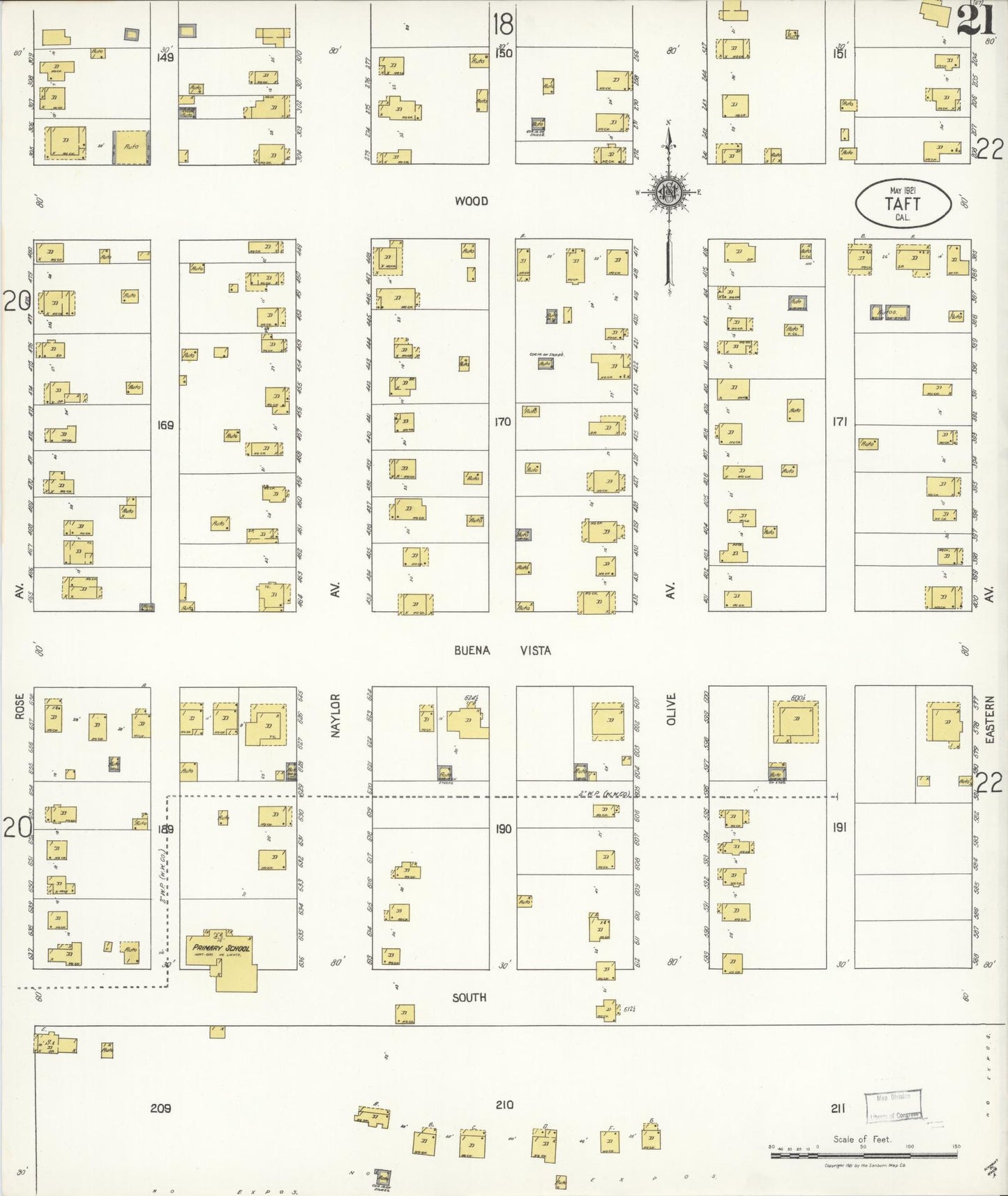 Sanborn Fire Insurance Map from Taft, Kern County, California (1921), Sheet #0021 - Complete Map Set gallery image, historic Sanborn map, vintage wall art, California California