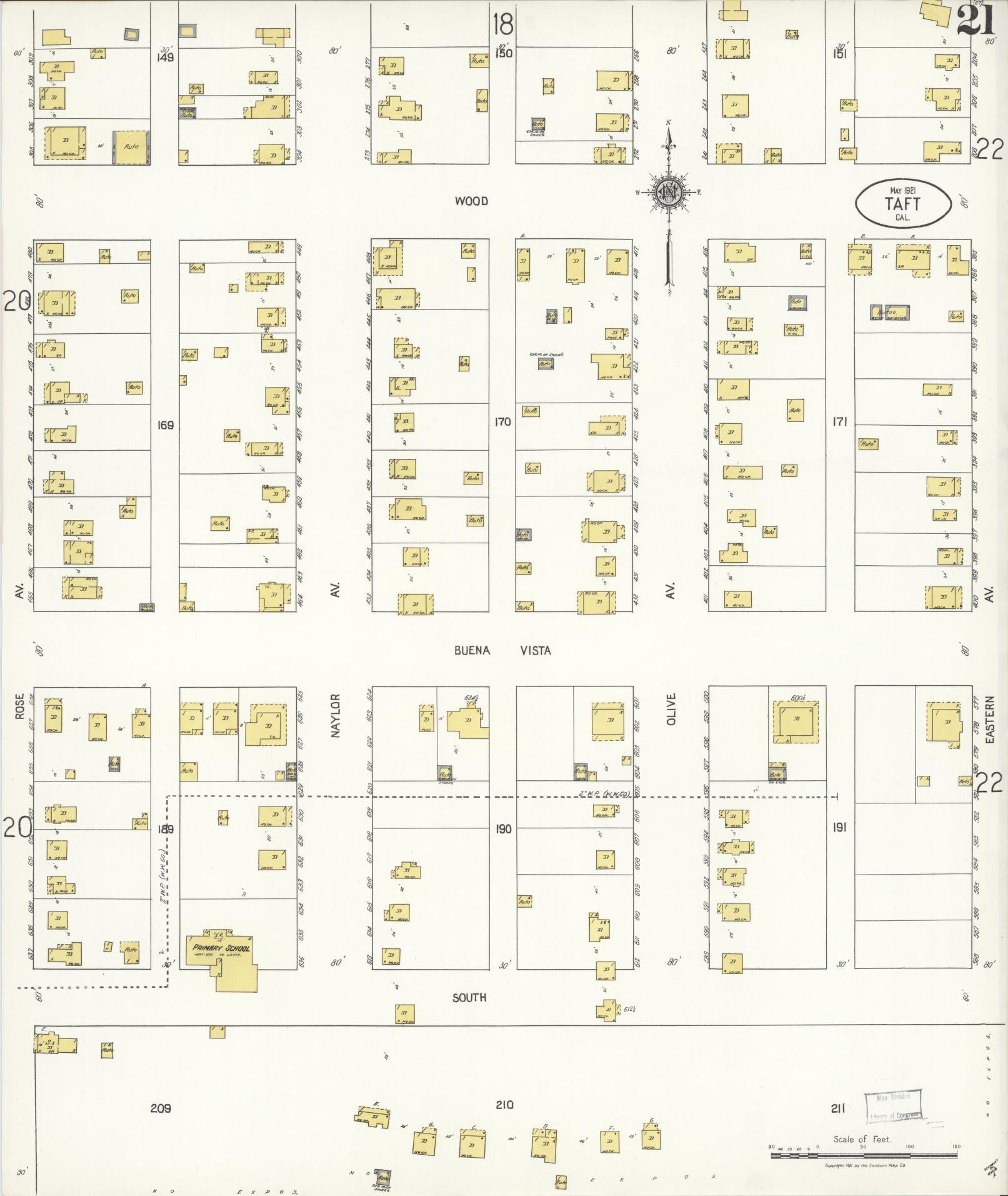 Sanborn Fire Insurance Map from Taft, Kern County, California (1921), Sheet #0021 - Complete Map Set gallery image, historic Sanborn map, vintage wall art, California California