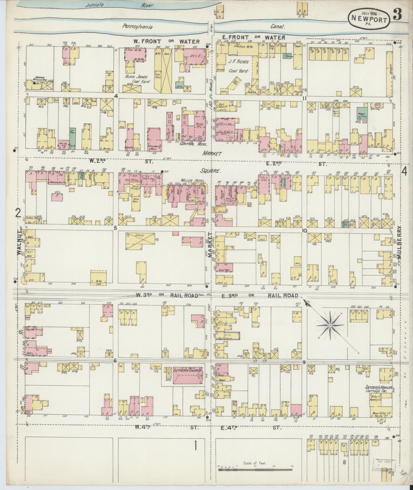 Sanborn Fire Insurance Map from Newport, Perry County, Pennsylvania (1896), Sheet #0003 - Complete Map Set gallery image, historic Sanborn map, vintage wall art, Pennsylvania Pennsylvania