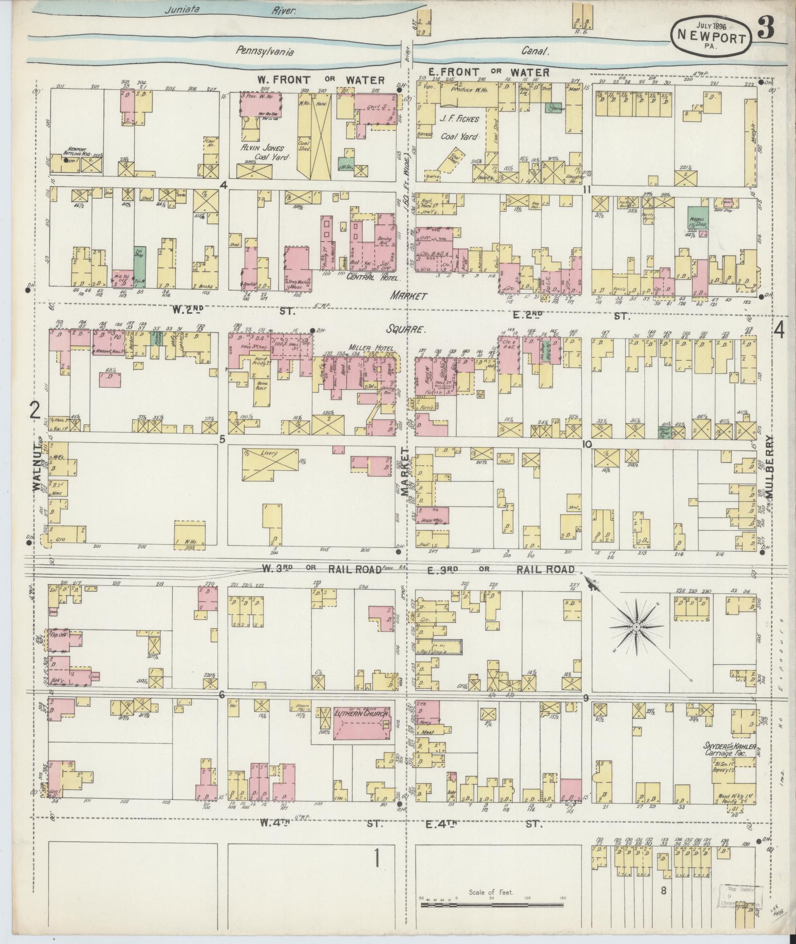 Sanborn Fire Insurance Map from Newport, Perry County, Pennsylvania (1896), Sheet #0003 - Complete Map Set gallery image, historic Sanborn map, vintage wall art, Pennsylvania Pennsylvania