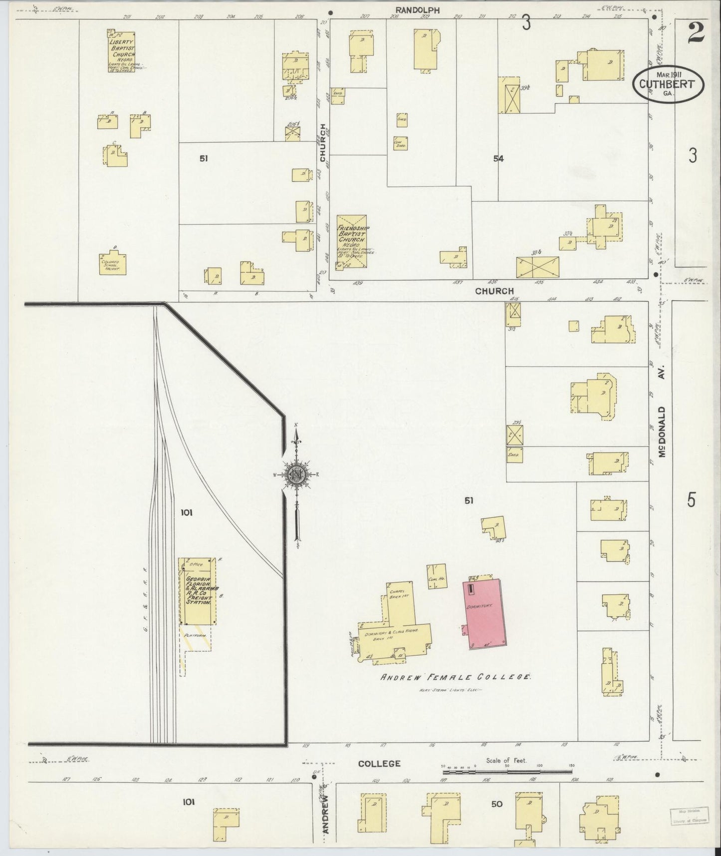 Sanborn Fire Insurance Map from Cuthbert, Randolph County, Georgia (1911), Sheet #0002 - Complete Map Set gallery image, historic Sanborn map, vintage wall art, Georgia Georgia