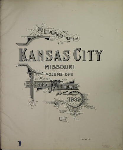 Sanborn Fire Insurance Map from Kansas City, Jackson, Clay, And Platte Counties, Missouri (1939), Sheet #0001 - Historic Sanborn Fire Insurance Map Print, vintage old map wall art, antique decor, genealogy gift, Missouri Missouri map