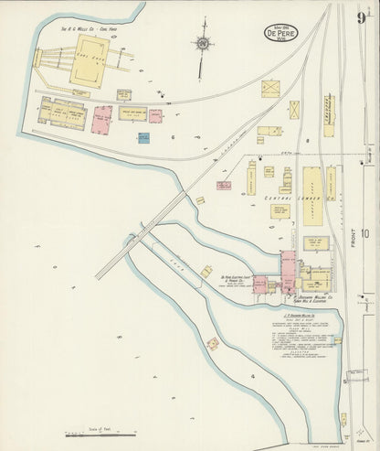 Sanborn Fire Insurance Map from De Pere, Brown County, Wisconsin (1914), Sheet #0009 - Historic Sanborn Fire Insurance Map Print, vintage old map wall art, antique decor, genealogy gift, Wisconsin Wisconsin map