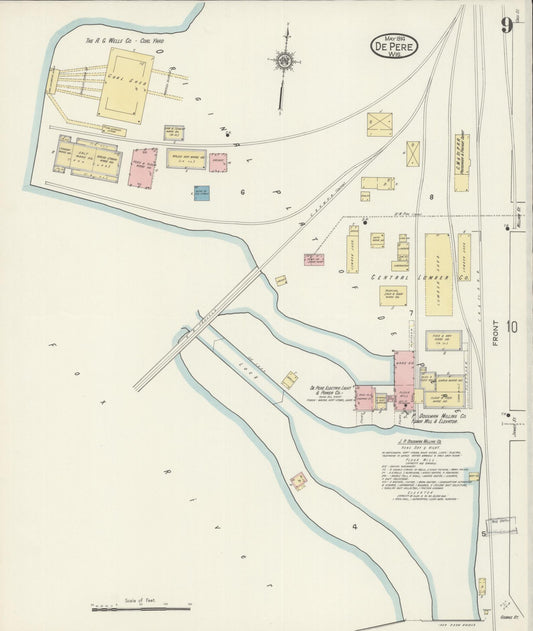 Sanborn Fire Insurance Map from De Pere, Brown County, Wisconsin (1914), Sheet #0009 - Historic Sanborn Fire Insurance Map Print, vintage old map wall art, antique decor, genealogy gift, Wisconsin Wisconsin map