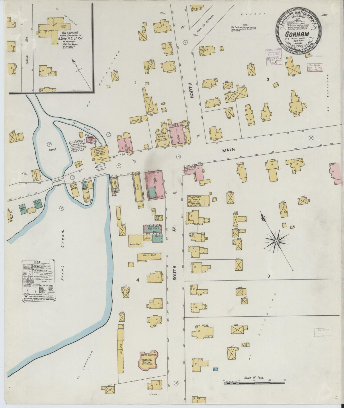 Sanborn Fire Insurance Map from Gorham, Ortario County, New York (1906), Sheet #0001 - Historic Sanborn Fire Insurance Map Print, vintage old map wall art, antique decor, genealogy gift, New York New York map